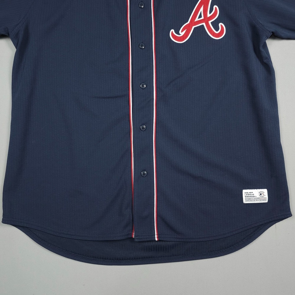 MLB Atlanta Braves Navy Blue Red Trim Baseball Jersey - Picture 6 of 14